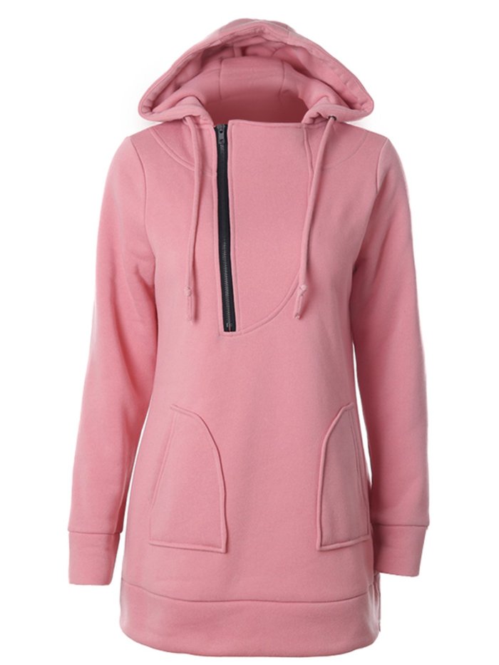 Casual  Hooded Zipper Long Sleeve Sweatshirts For Women
