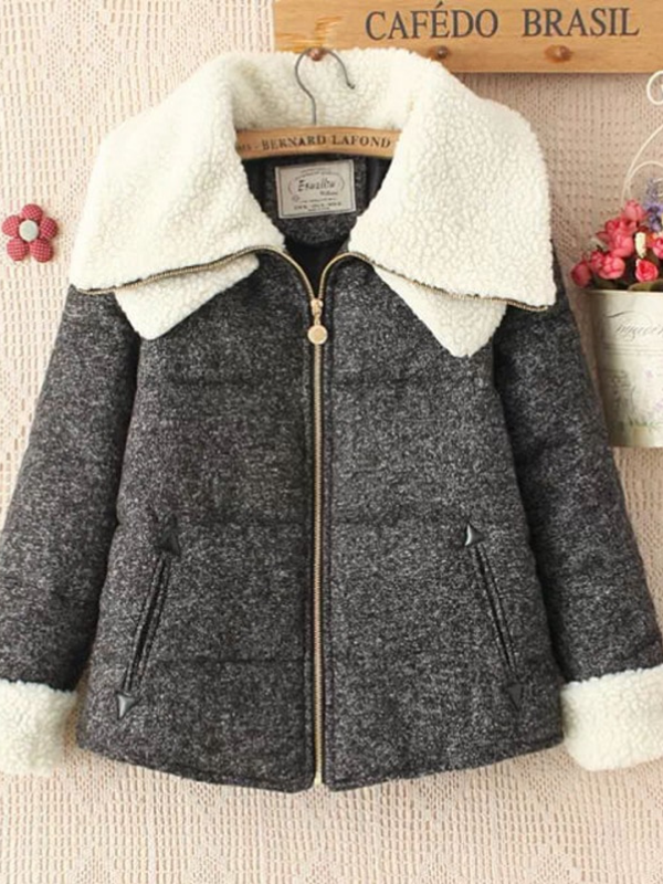 Double Lapel Long Sleeve Cotton Pockets Outdoor Coat