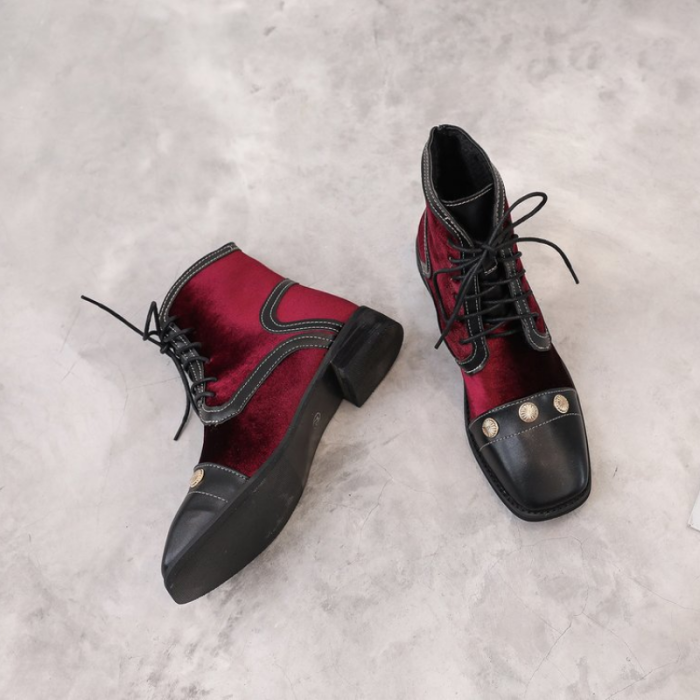 Winter Rivet Lace-Up Chunky Heel Suede Boots