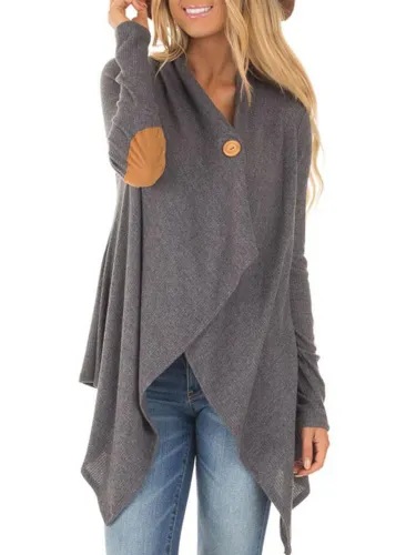 Asymmetric Hem Single Button Patchwork Cardigans