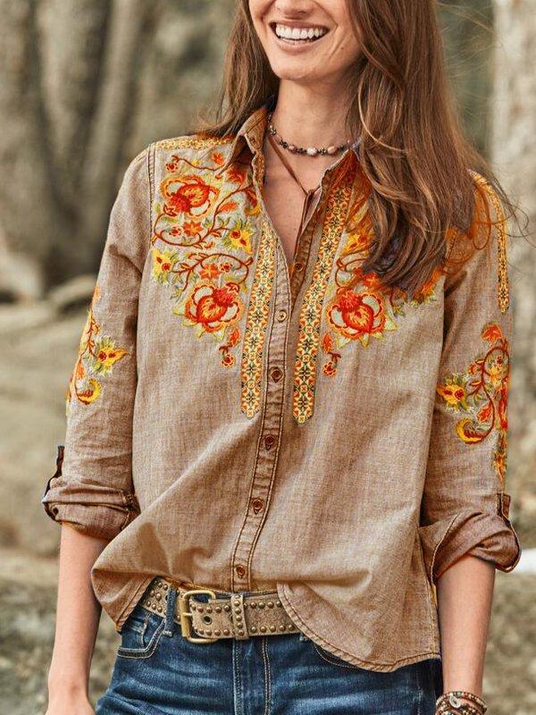 Printed Buttoned Casual Shirt Collar Shirts & Tops