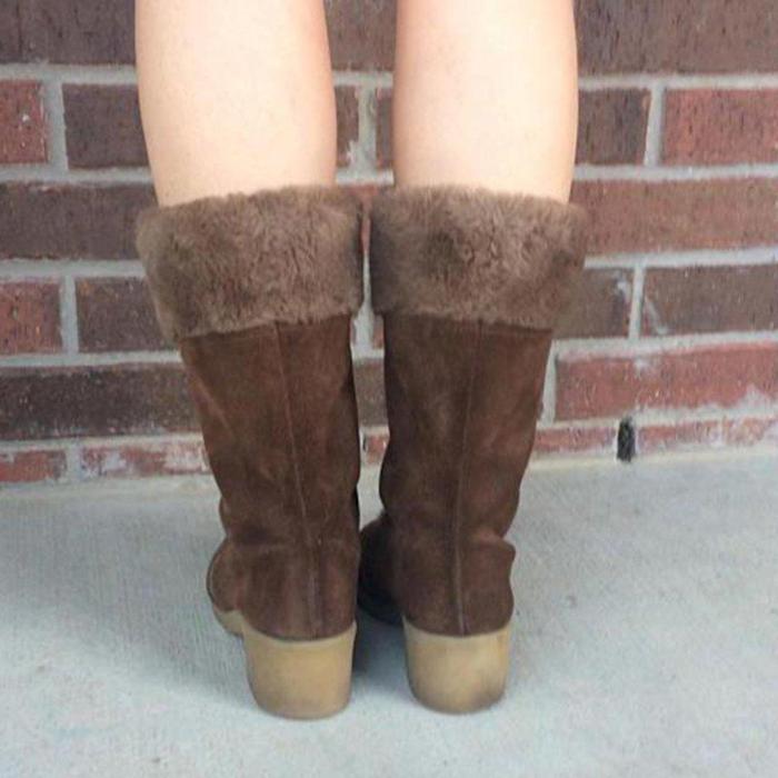 Women Daily Vintage Fur Boots Artificial Leather Winter Booties