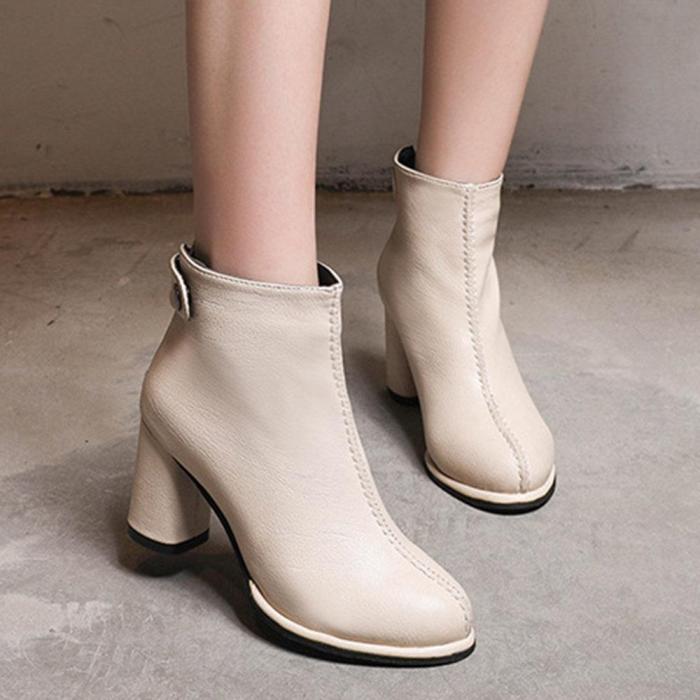 Women Winter Comfy Warm Lined Zipper Chunky High Heel Short Boots