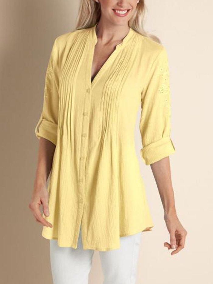 V Neck Half Sleeve Cotton Floral Shirts & Tops