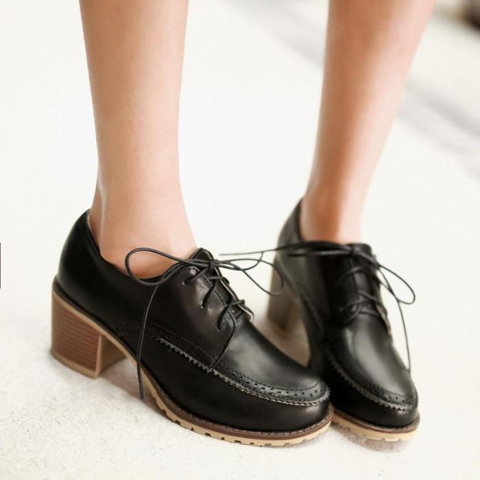 Women Daily Spring/Fall Lace-up PU Chunky Heel Boots