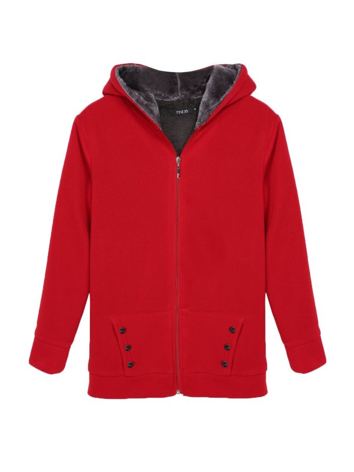 Solid Buttoned Long Sleeve Hoodie Coat