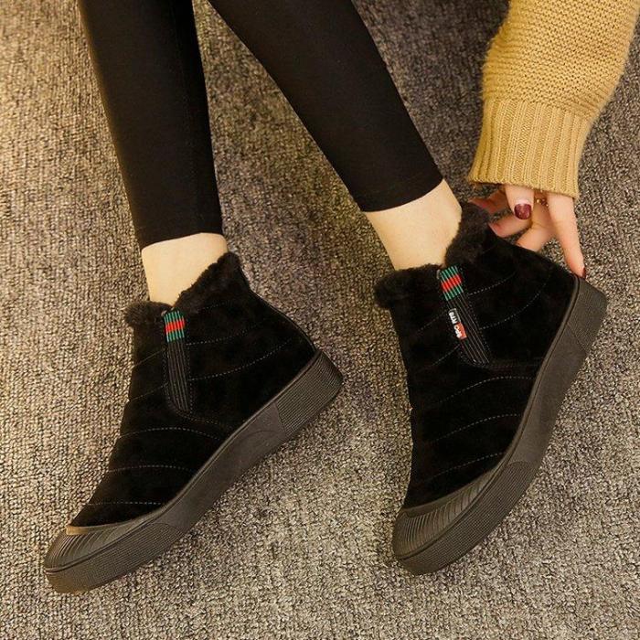 Women Daily Flat Heel Snow Winter Boots Artificial Suede Platform Booties