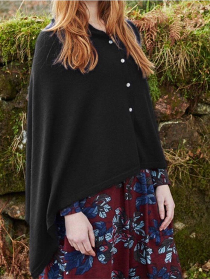 Cape Sleeve Asymmetric Casual Buttoned Cape Blouses
