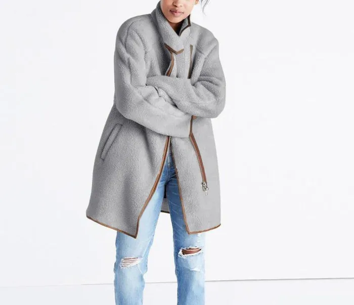 Stand Collar Patchwork Long Sleeve Coat