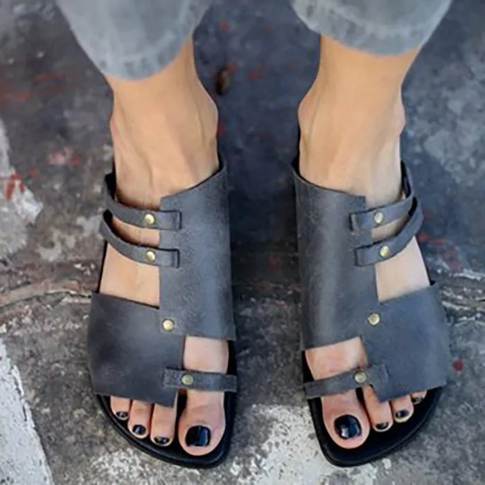 Women PU Sandals Casual Slip On Plus Size Shoes