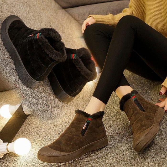 Women Daily Flat Heel Snow Winter Boots Artificial Suede Platform Booties