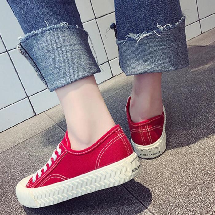 Canvas  Lace-up Flat Heel All Season Sneakers