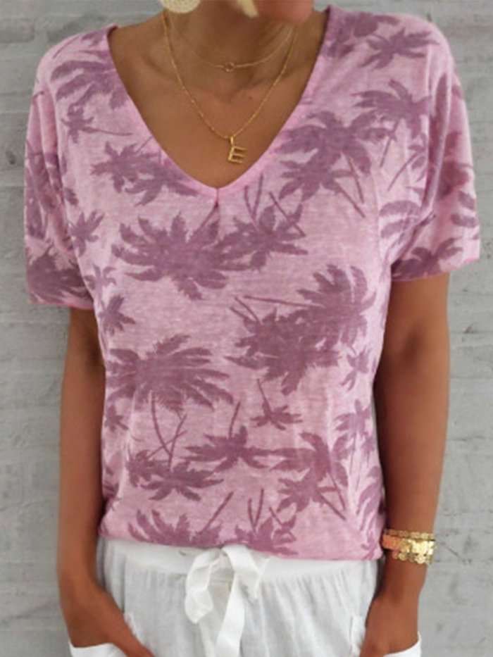 V Neck Casual Floral-Print Shirts & Tops