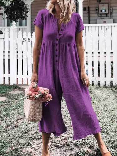 Women Casual Solid Short Sleeve Romper Jumpsuits