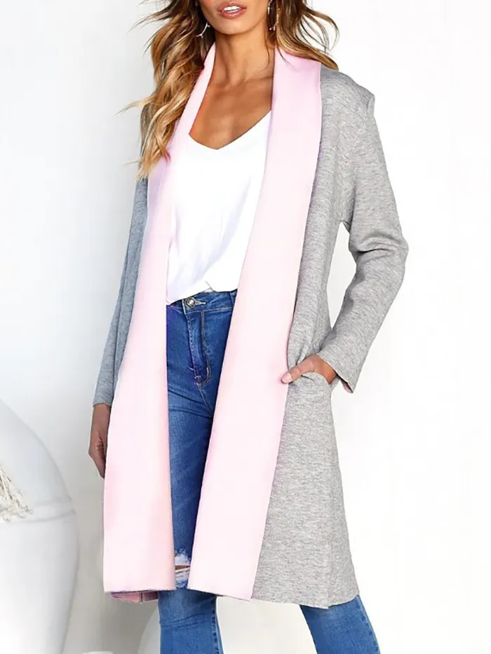 Elegant Solid Long Sleeve Wool blend Shawl Collar Coat