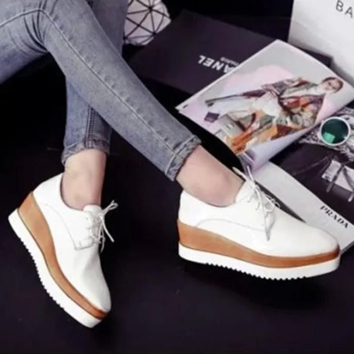 Women Creepers Loafers Casual Comfort Lace Up Shoes