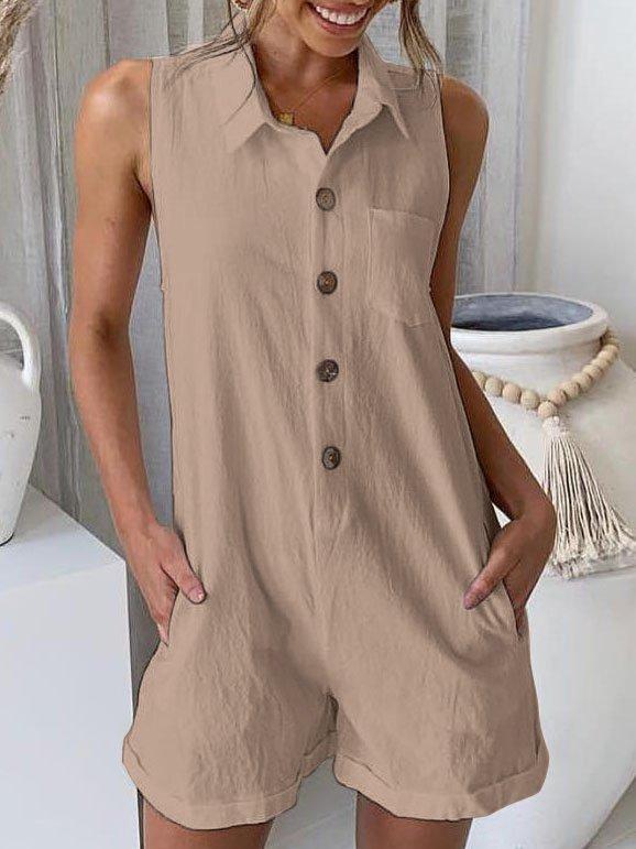 Plus Size Casual Solid Sleeveless Pockets Jumpsuits