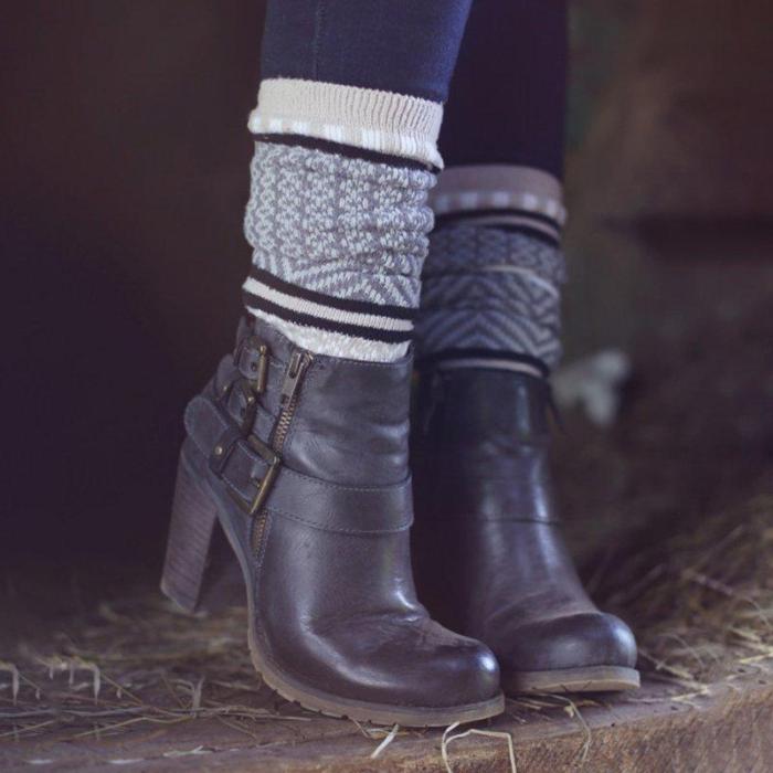 Artificial Leather Adjustable Buckle Chunky Heel All Season Boots