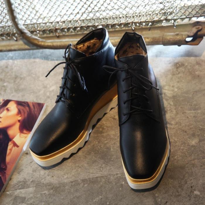 Women Wedge Heel Booties Casual Lace Up Plus Size Shoes