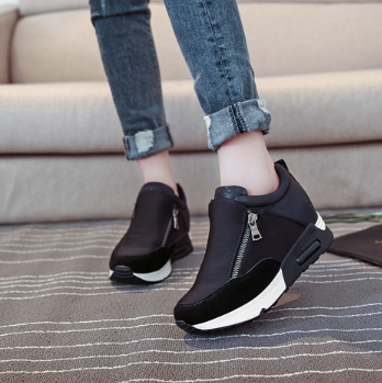 Solid Color Zipper Spring/Fall Athletic Flat Heel Running Hiking Shoes Thick Bottom Platform Shoes