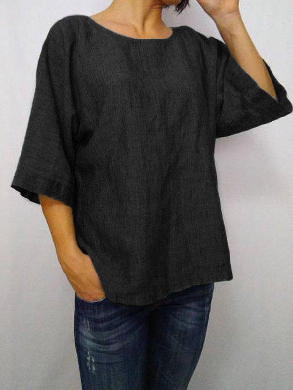 Casual Solid 3/4 Sleeve Round Neck Plus Size Tops