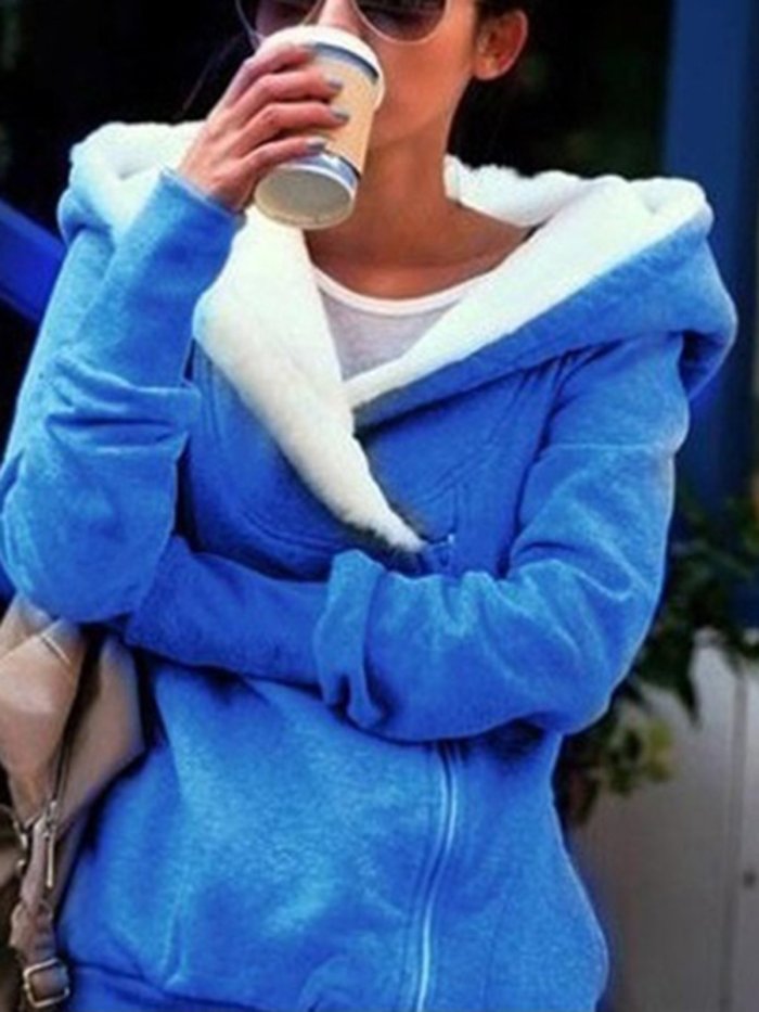 Women Pockets Casual Solid Hoodie Coats Jacket