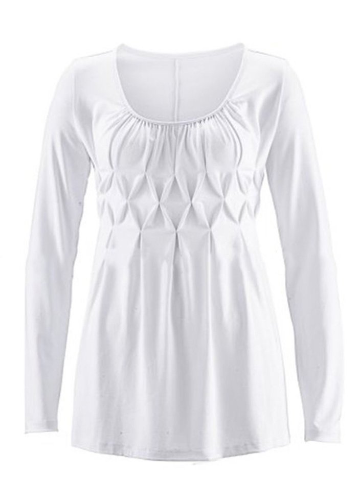 3/4 Sleeve Casual Crew Neck Folds Solid Blouse