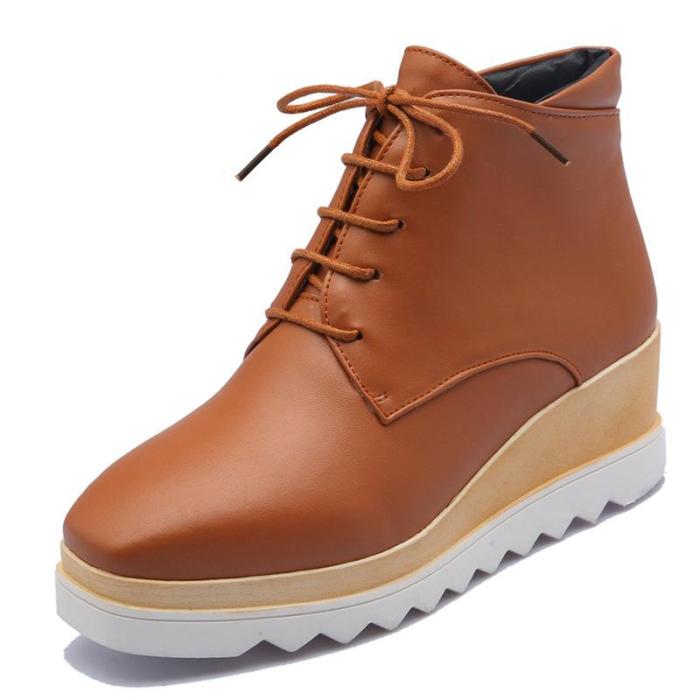 Women Wedge Heel Booties Casual Lace Up Plus Size Shoes