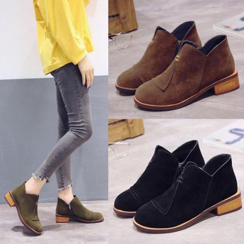 Womens Flocking Zipper Daily Chunky Heel Boots