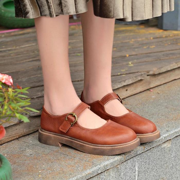 Mary Jane Spring/Fall PU Daily Adjustable Buckle Retro Flats