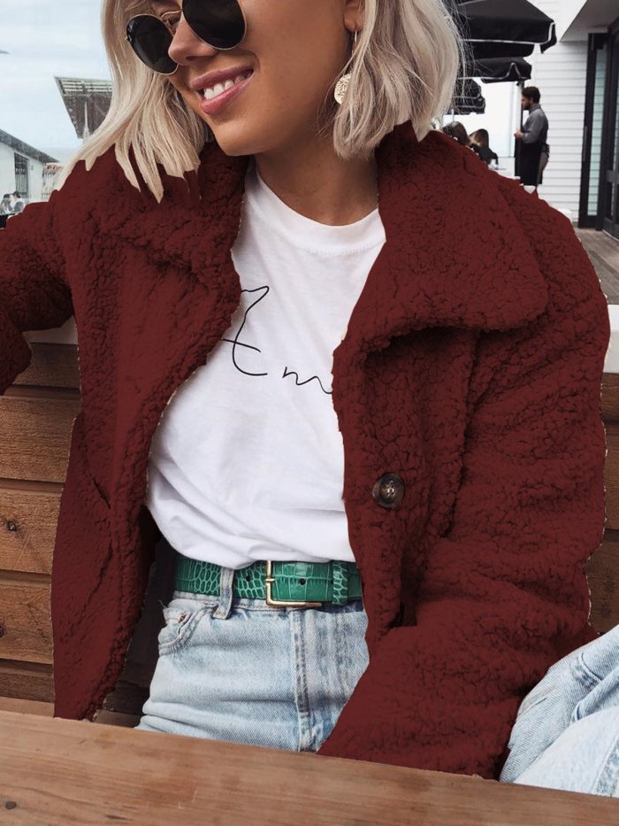 Fleece Fuzzy Wool Sherpa Coat Sweet Pockets Teddy Bear Coats