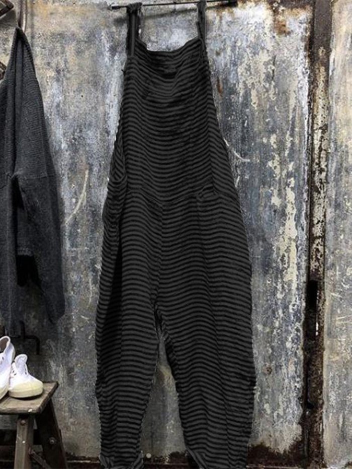Casual Striped Sleeveless Jumpsuits