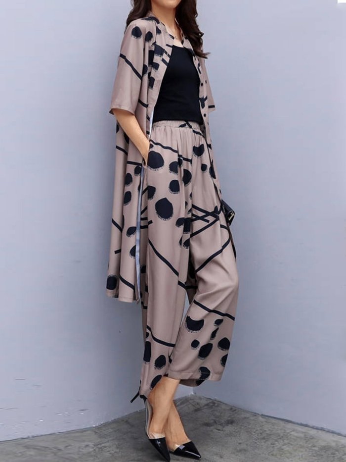 Casual Plus Size Cardigan Wide Leg Pants Fashion Two-piece