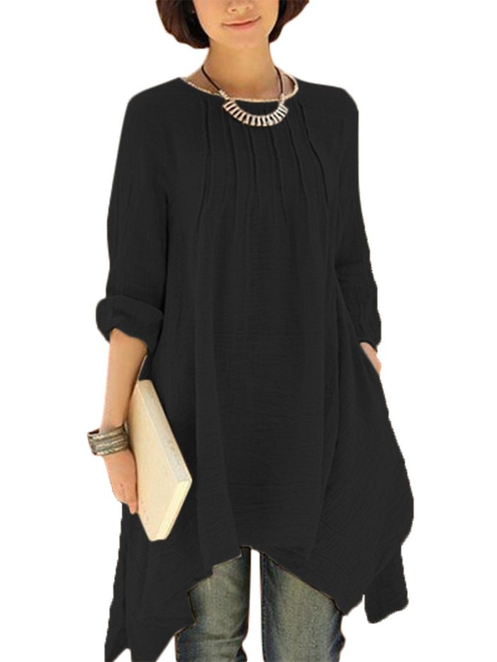 Asymmetric Long Sleeve Blouses&Shirt