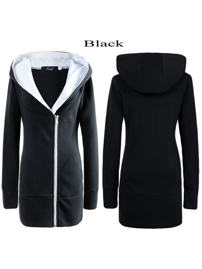 Women Pockets Casual Solid Hoodie Coats Jacket