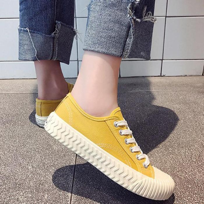 Canvas  Lace-up Flat Heel All Season Sneakers