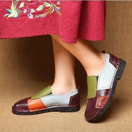 Yellow Color Block Spring/Fall Daily Genuine Leather Loafers