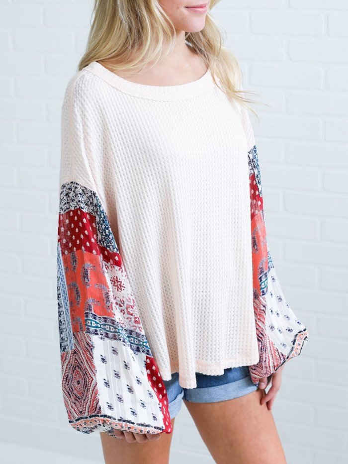 Abstract Balloon Sleeve Sweater