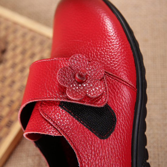 Solid Color Chunky Heel Genuine Leather Magic Tape Spring/Fall Loafers