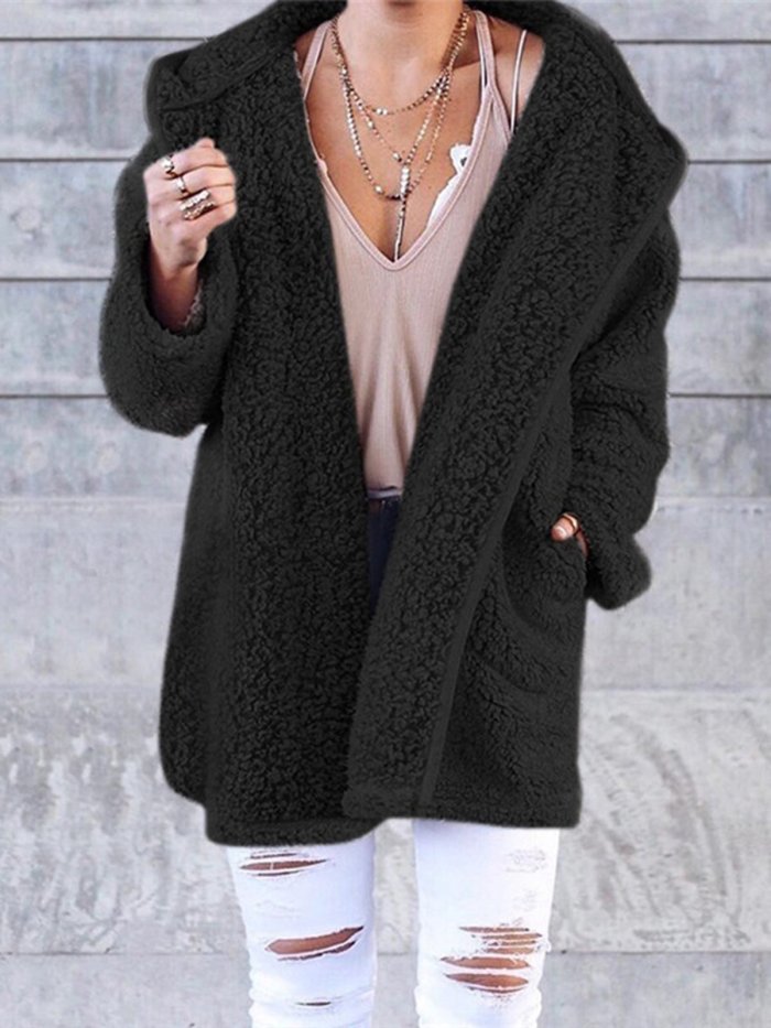 Women Cashmere Sherpa Coat Warm Teddy Bear Coats With Hoodie