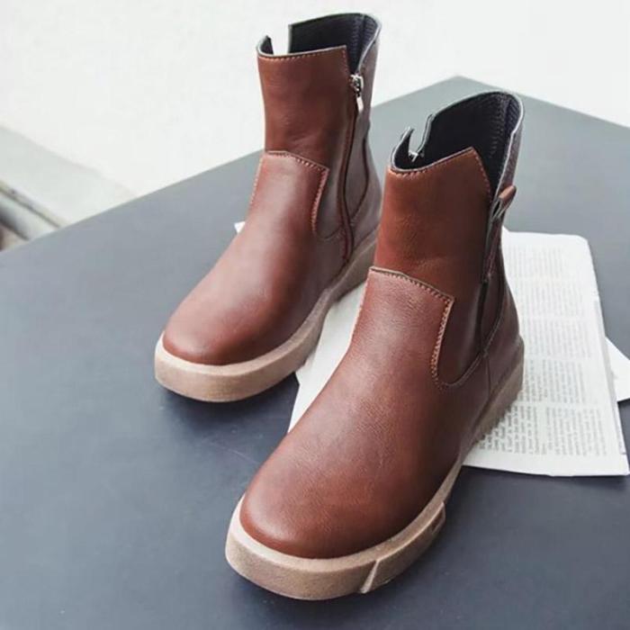 Womens PU Chunky Heel Zipper Martin Boots