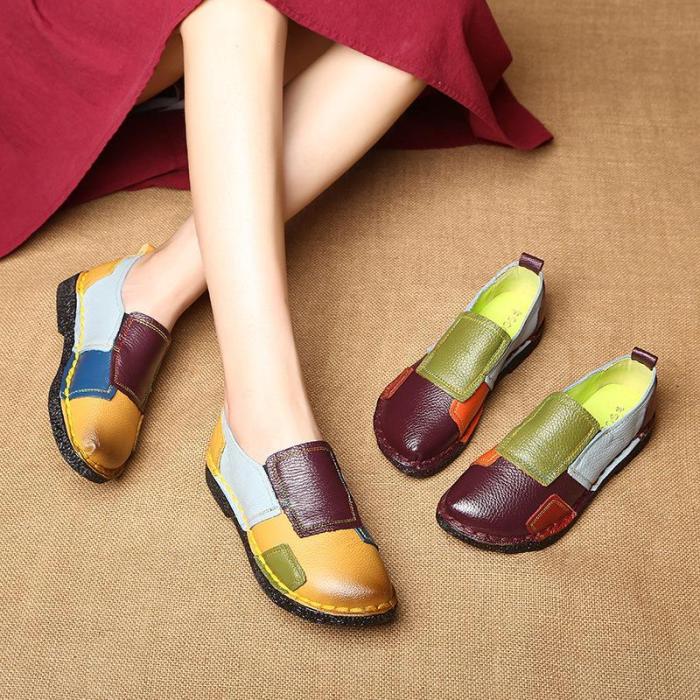 Yellow Color Block Spring/Fall Daily Genuine Leather Loafers