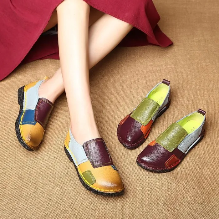 Yellow Color Block Spring/Fall Daily Genuine Leather Loafers