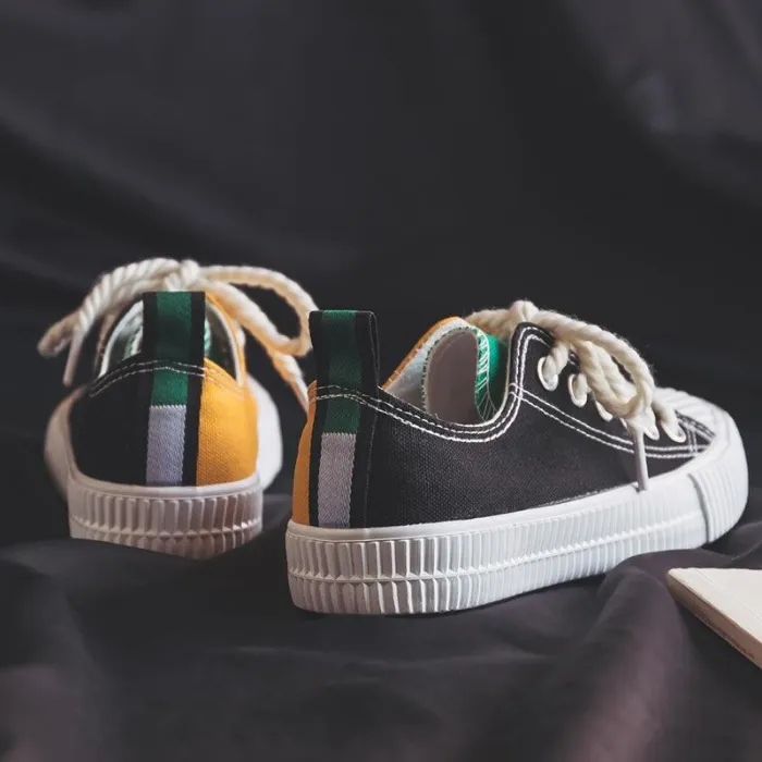 Black-Yellow Color Block Flat Heel Canvas Daily Spring/Fall Flats