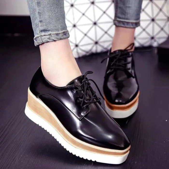 Women Creepers Loafers Casual Comfort Lace Up Shoes