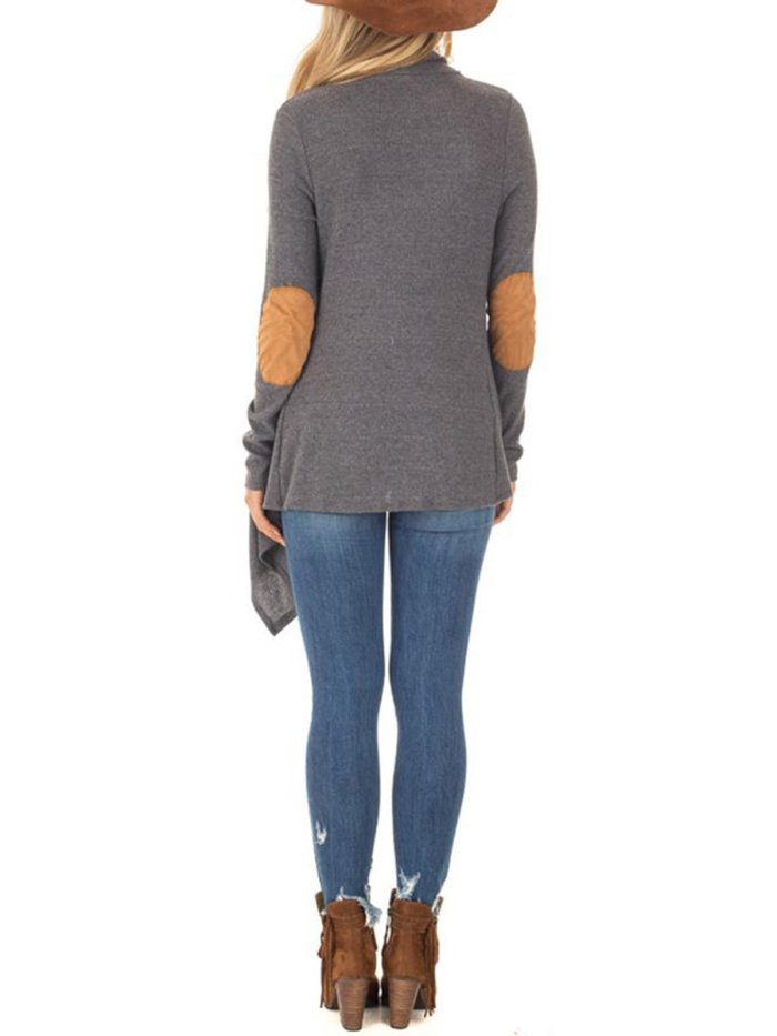 Asymmetric Hem Single Button Patchwork Cardigans