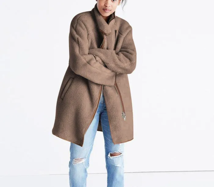 Stand Collar Patchwork Long Sleeve Coat