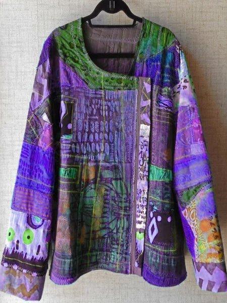 Plus Size U Neck Abstract Casual Tops