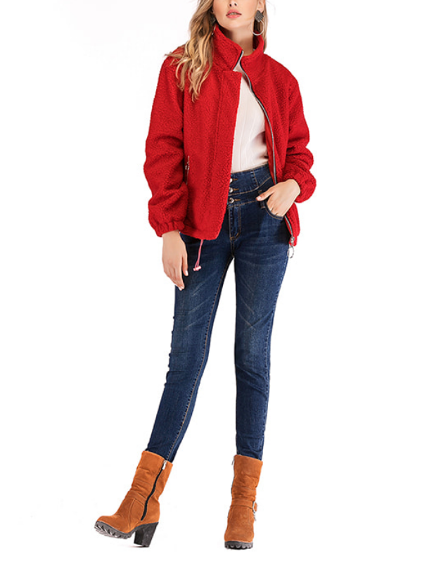 Solid Zipper Paneled Cotton Long Sleeve Coat