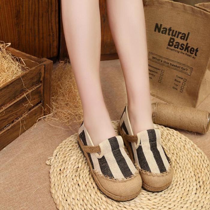 Casual Stripes Women's Slip-On Cotton Loafers